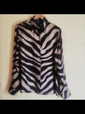 Lauren Ralph Lauren Black and Cream Zebra-Print Button-Down Shirt